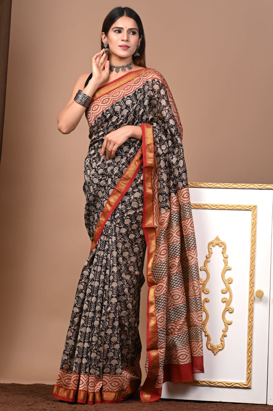 Hand Block Maheshwari Saree