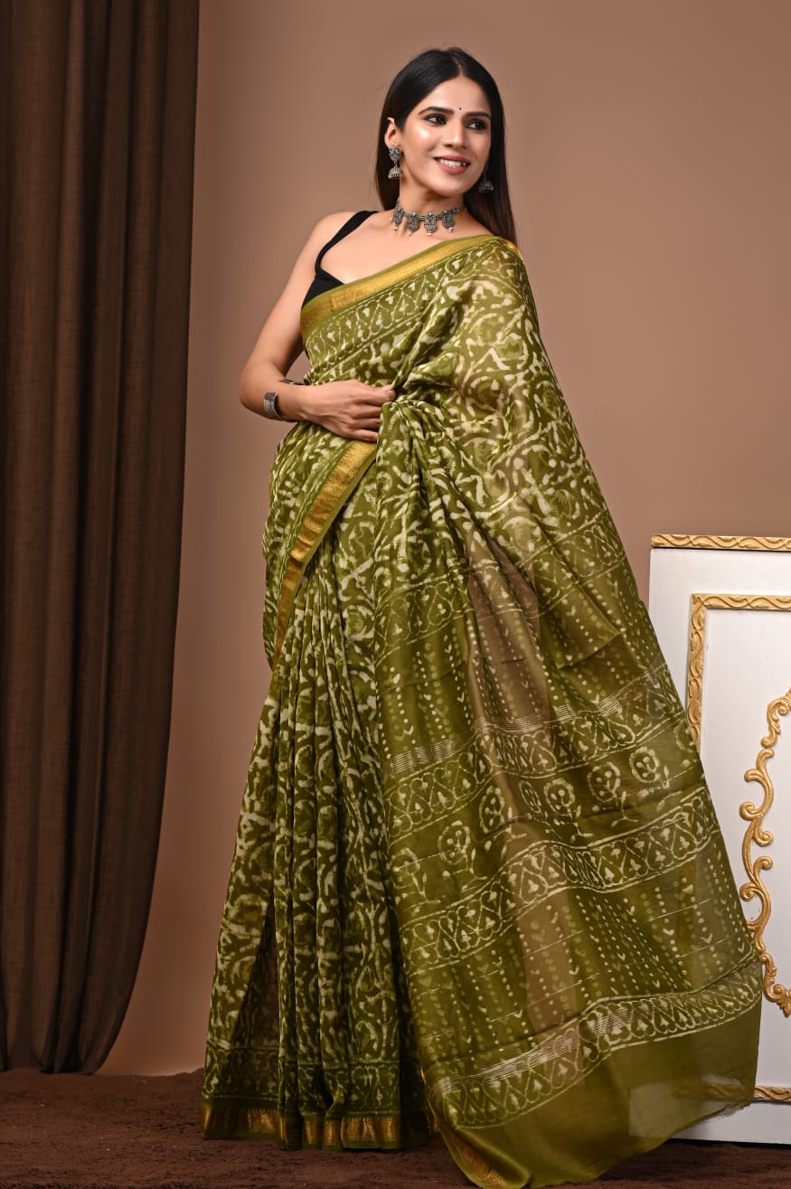Hand Block Maheshwari Saree