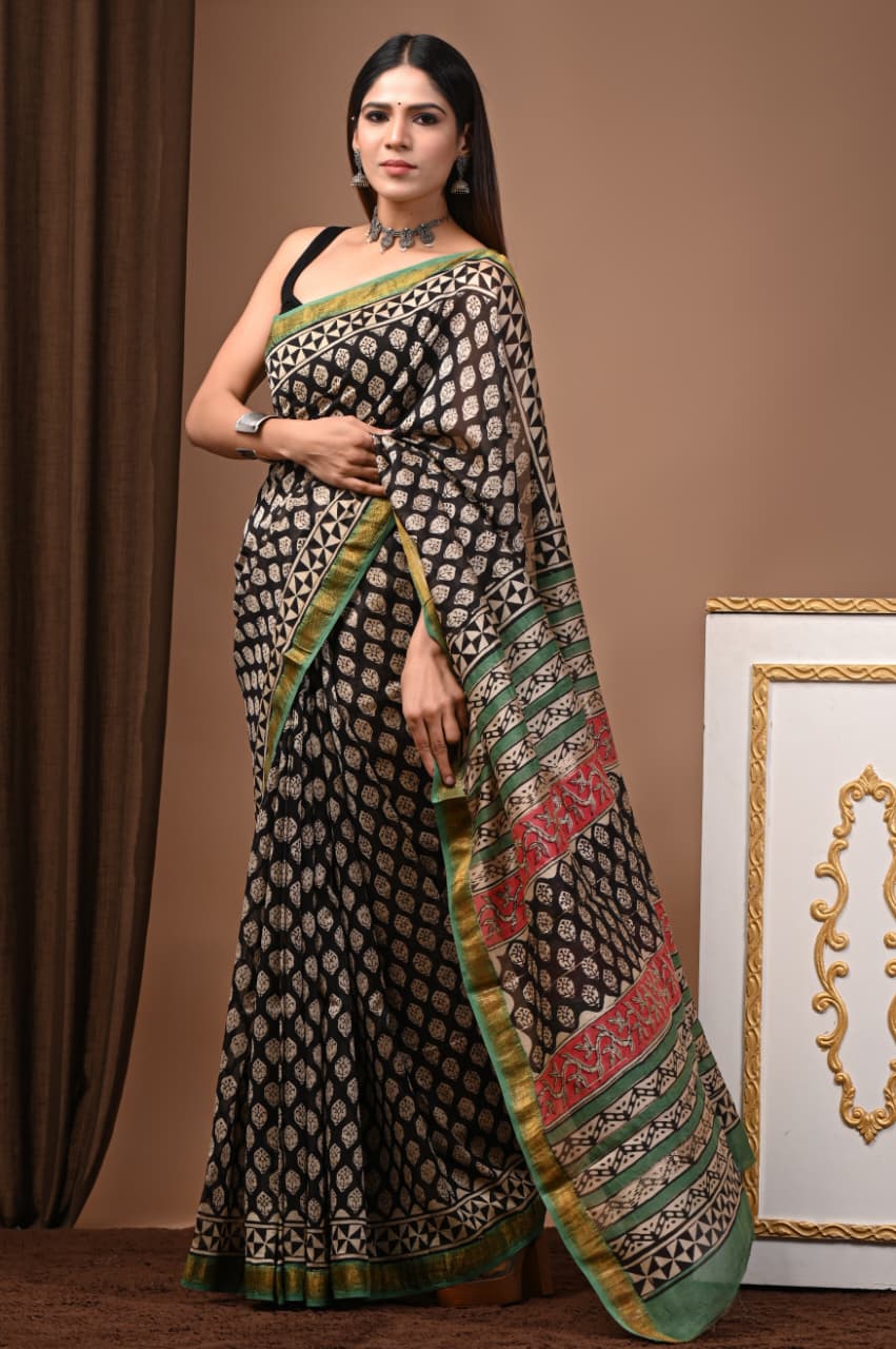 Hand Block Maheshwari Saree