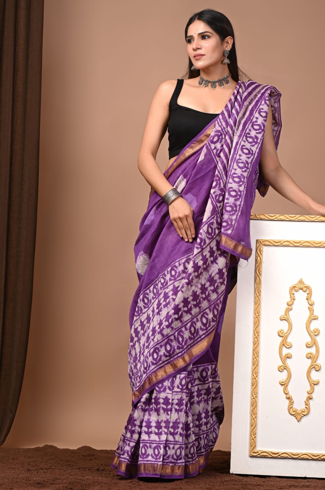 Hand Block Maheshwari Saree