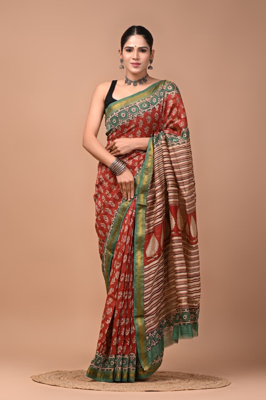 Hand block Maheshwari saree