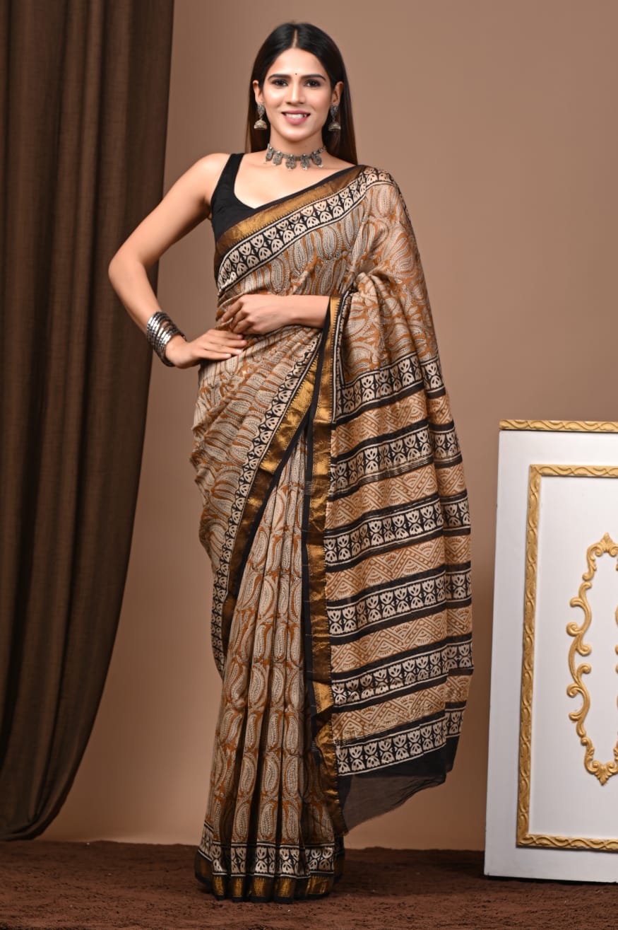 Hand Block Maheshwari Saree