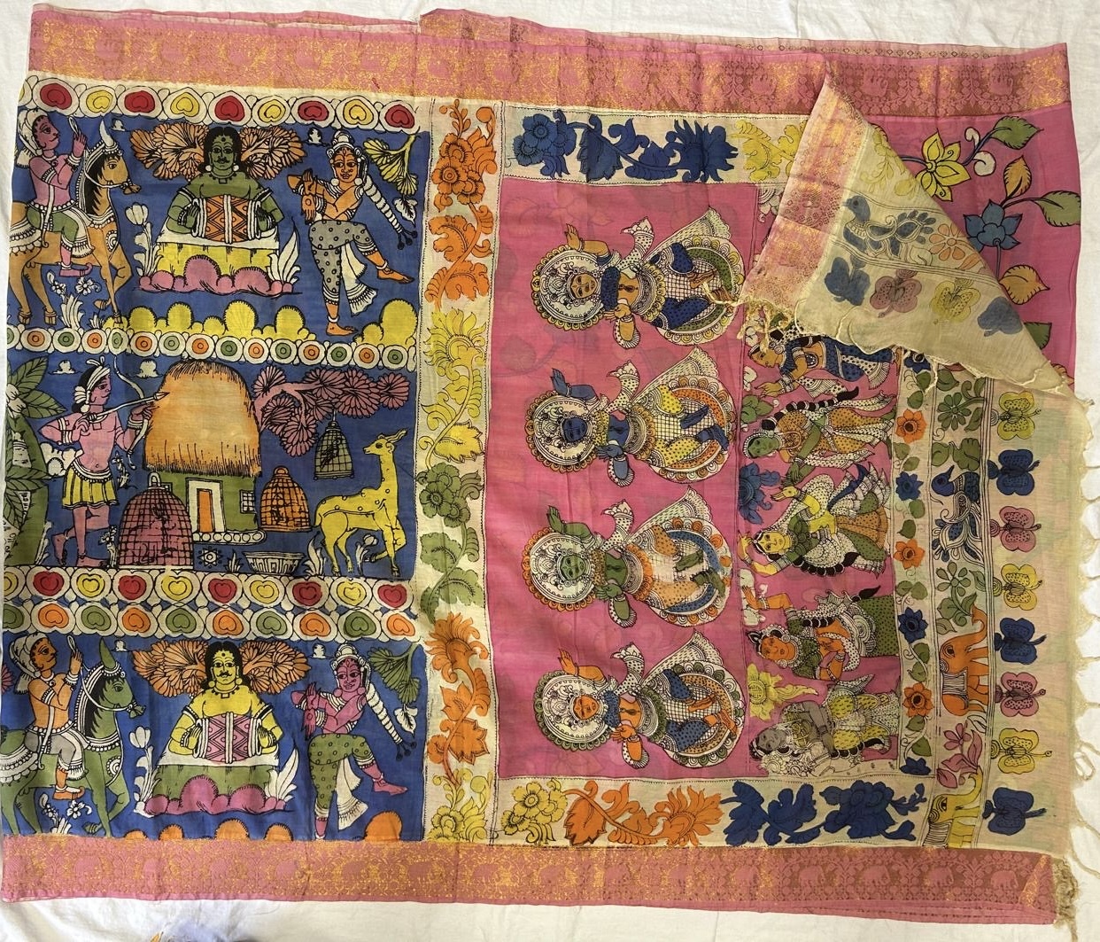 Pen kalamkari chanduri silk saree