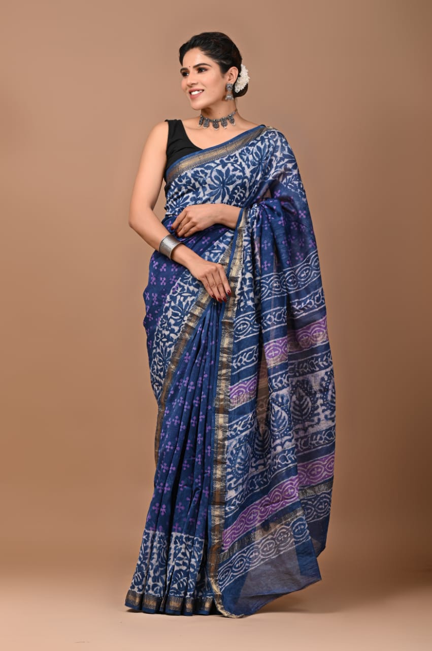 Hand block Maheshwari saree