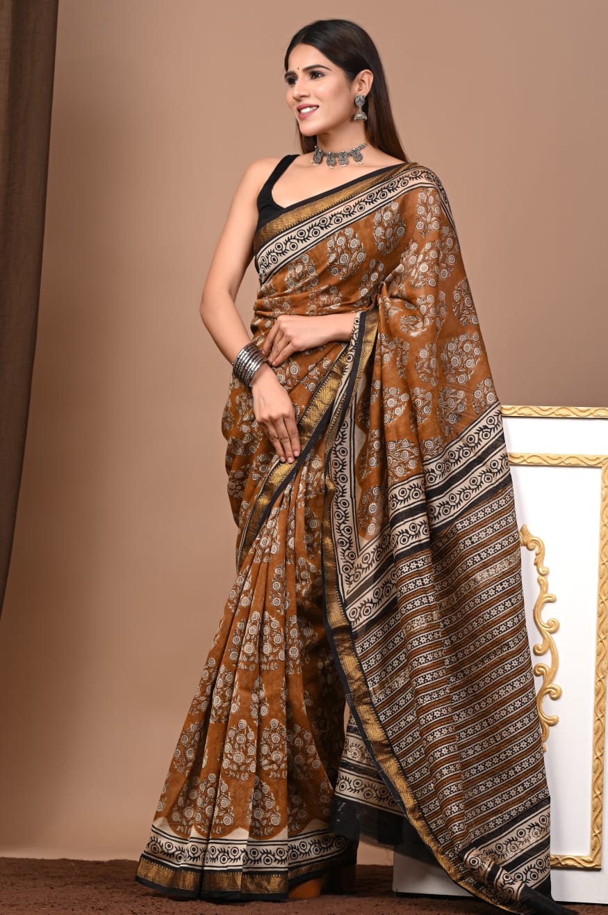 Hand Block Maheshwari Saree