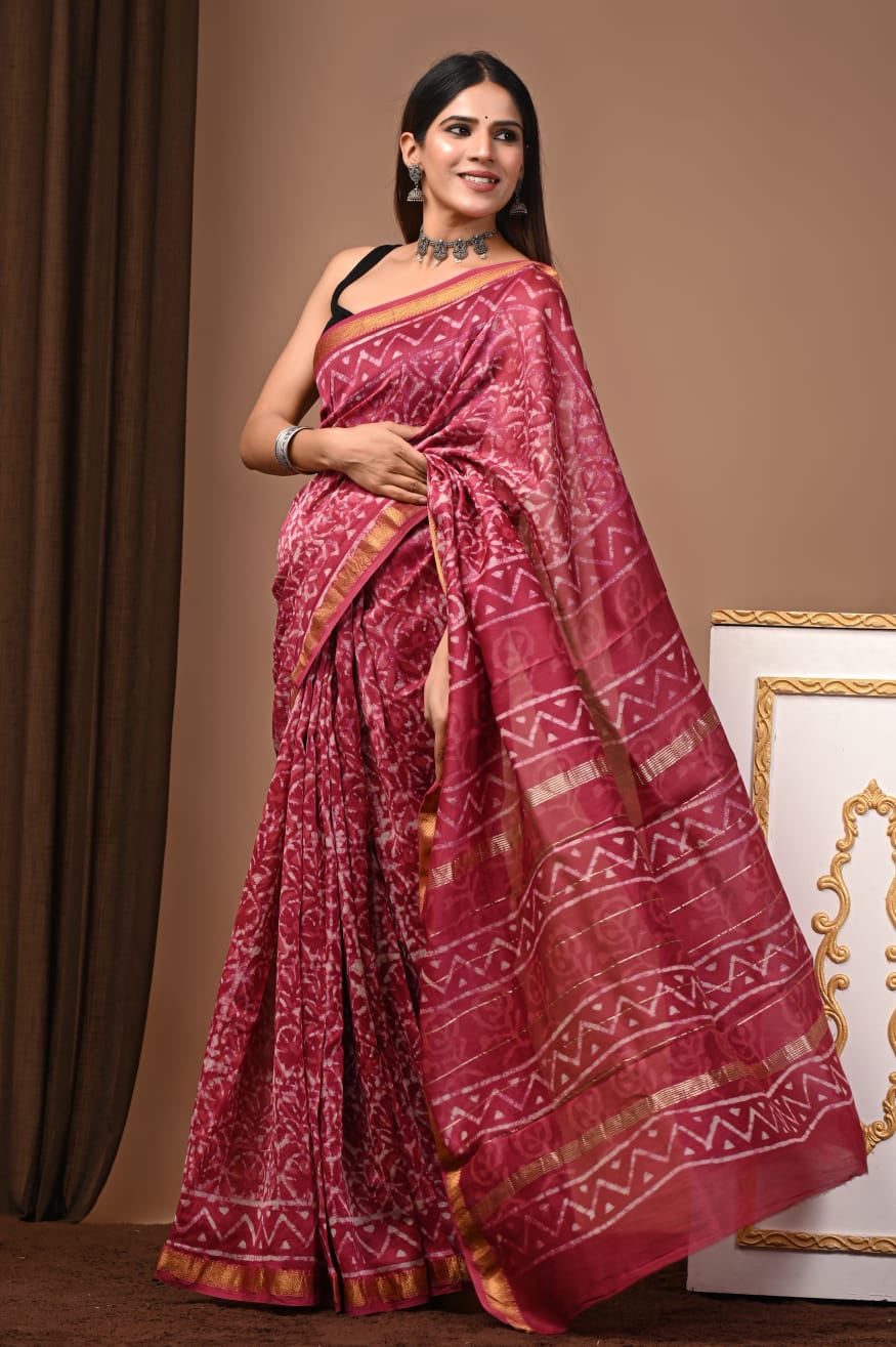 Hand Block Maheshwari Saree