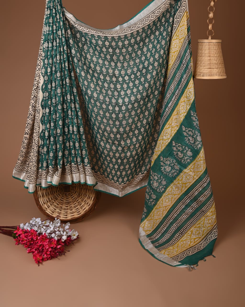Linen Hand block Printed Saree