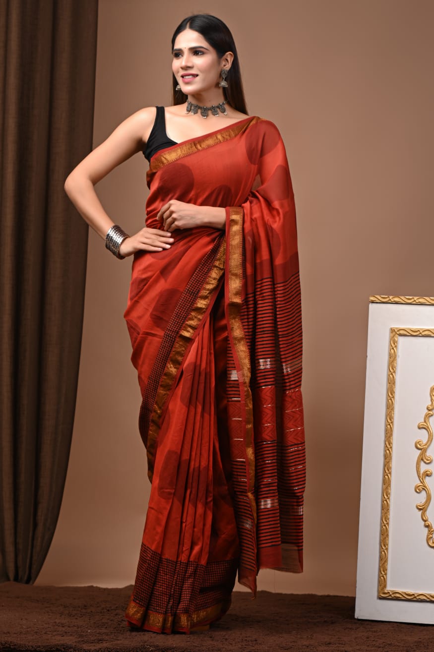 Hand Block Maheshwari Saree