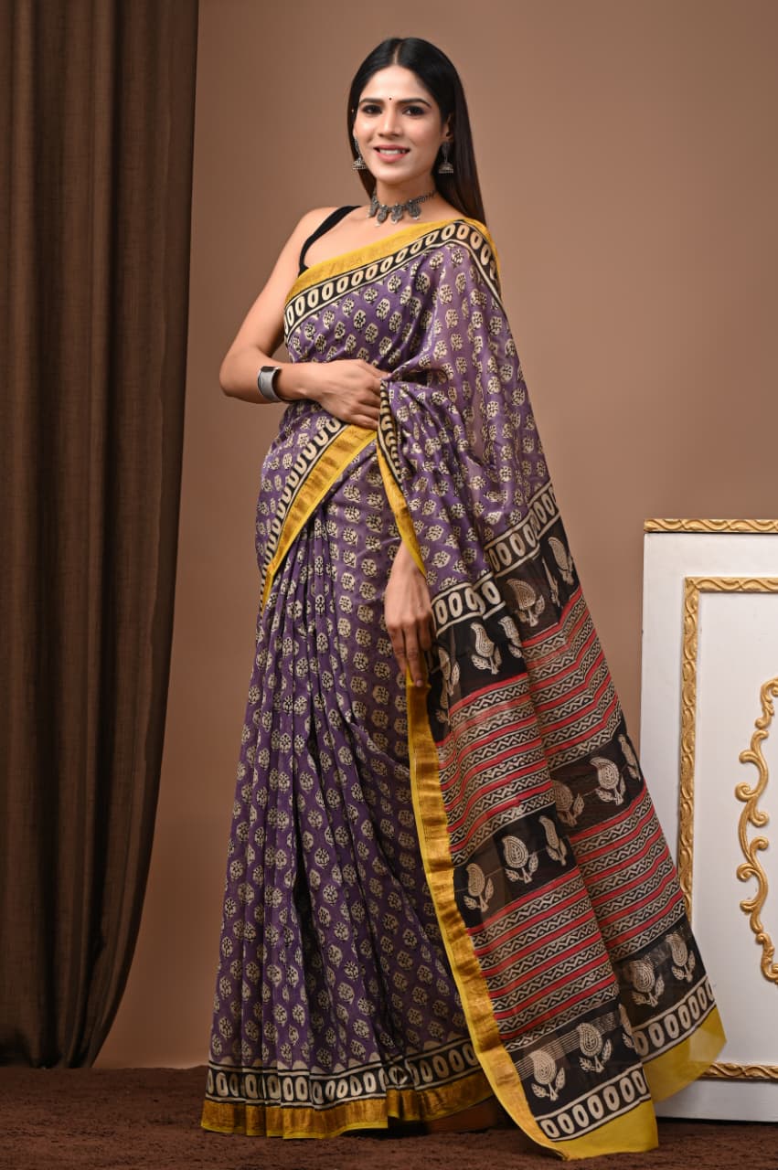 Hand Block Maheshwari Saree