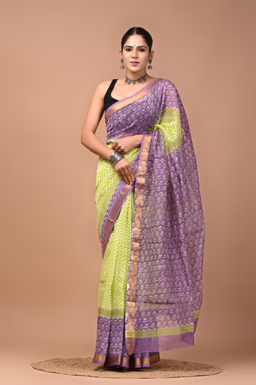 Hand block Maheshwari saree