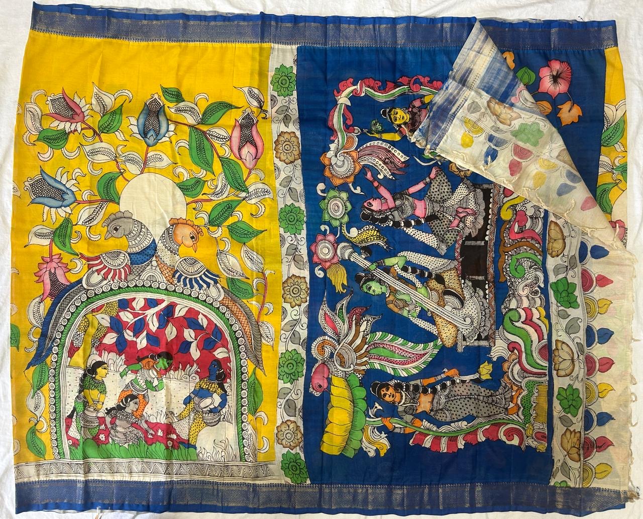 Pen Kalamkari chanduri silk saree