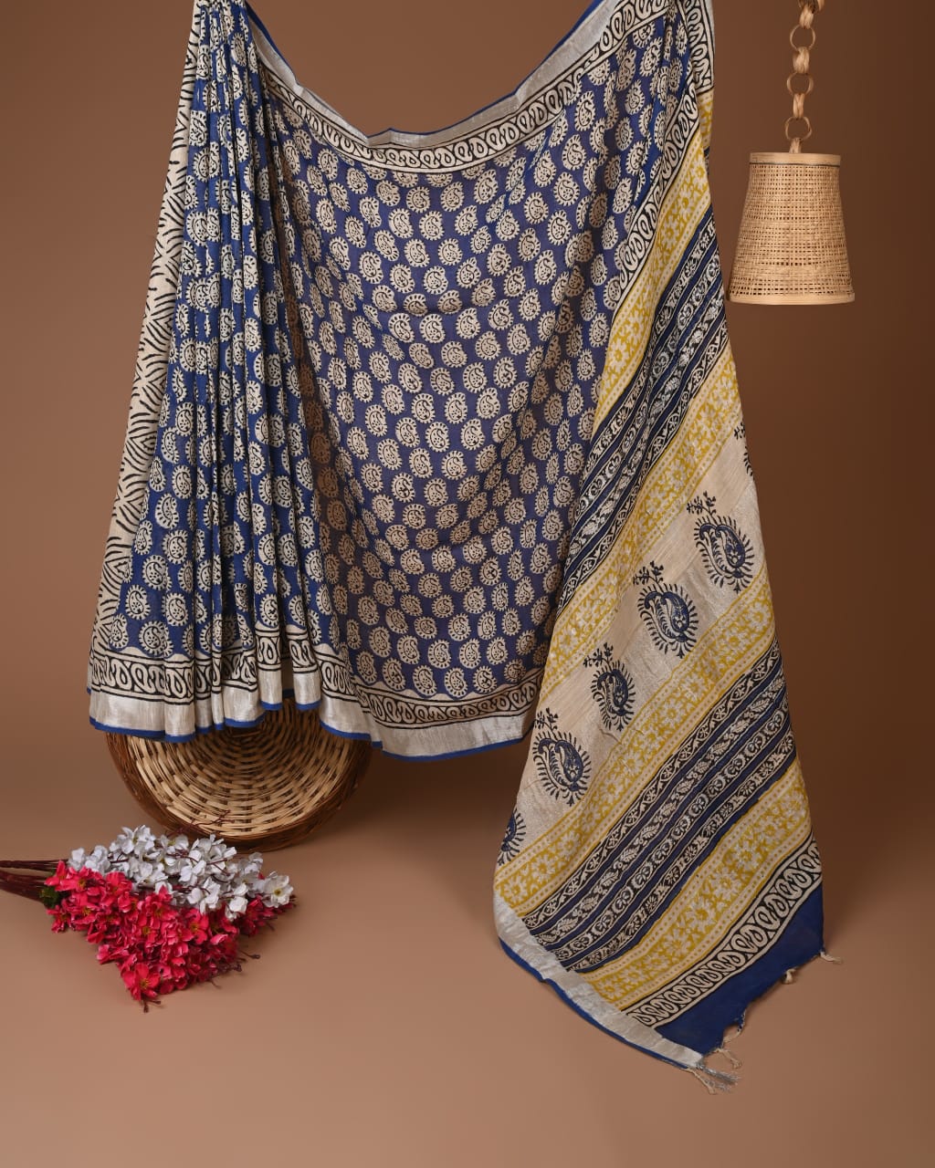 Hand Block Print linen Saree
