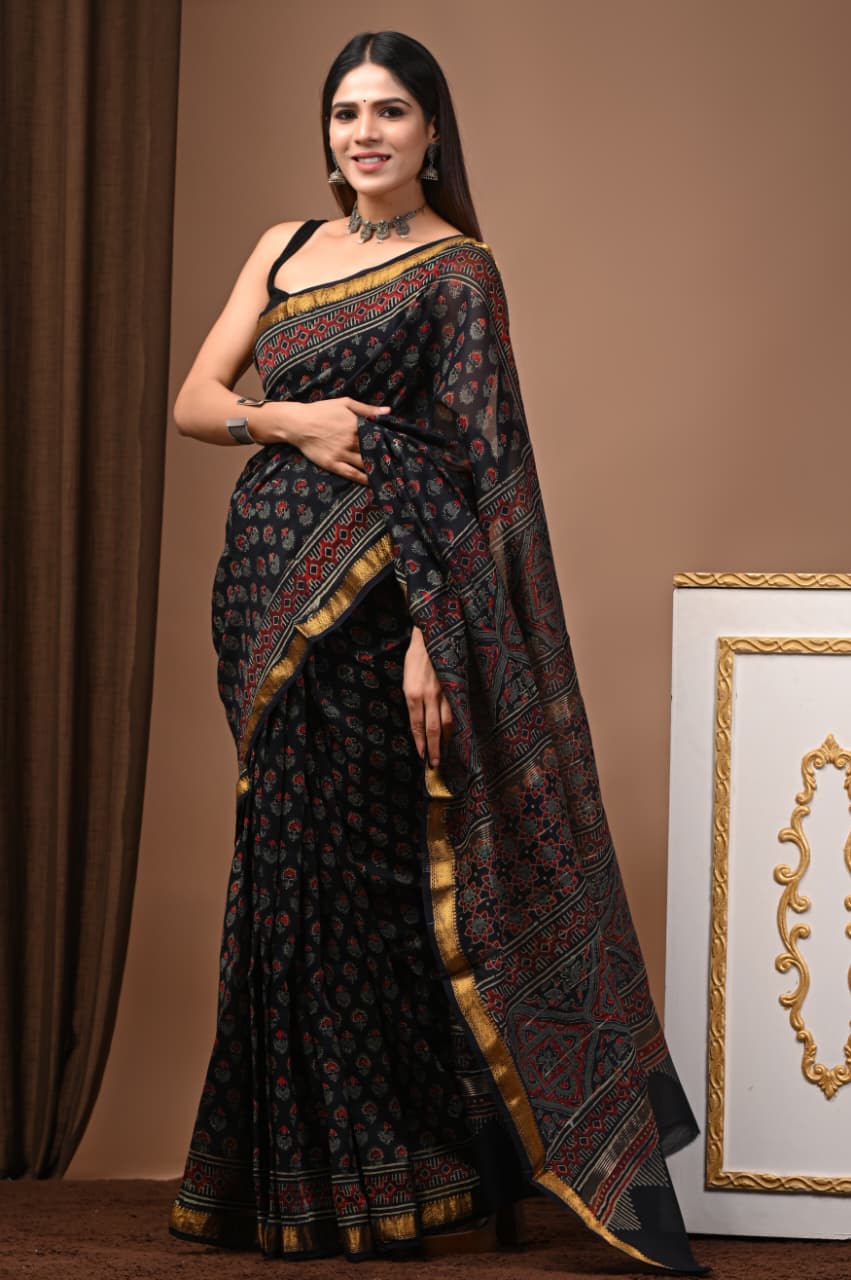 Hand Block Maheshwari Saree