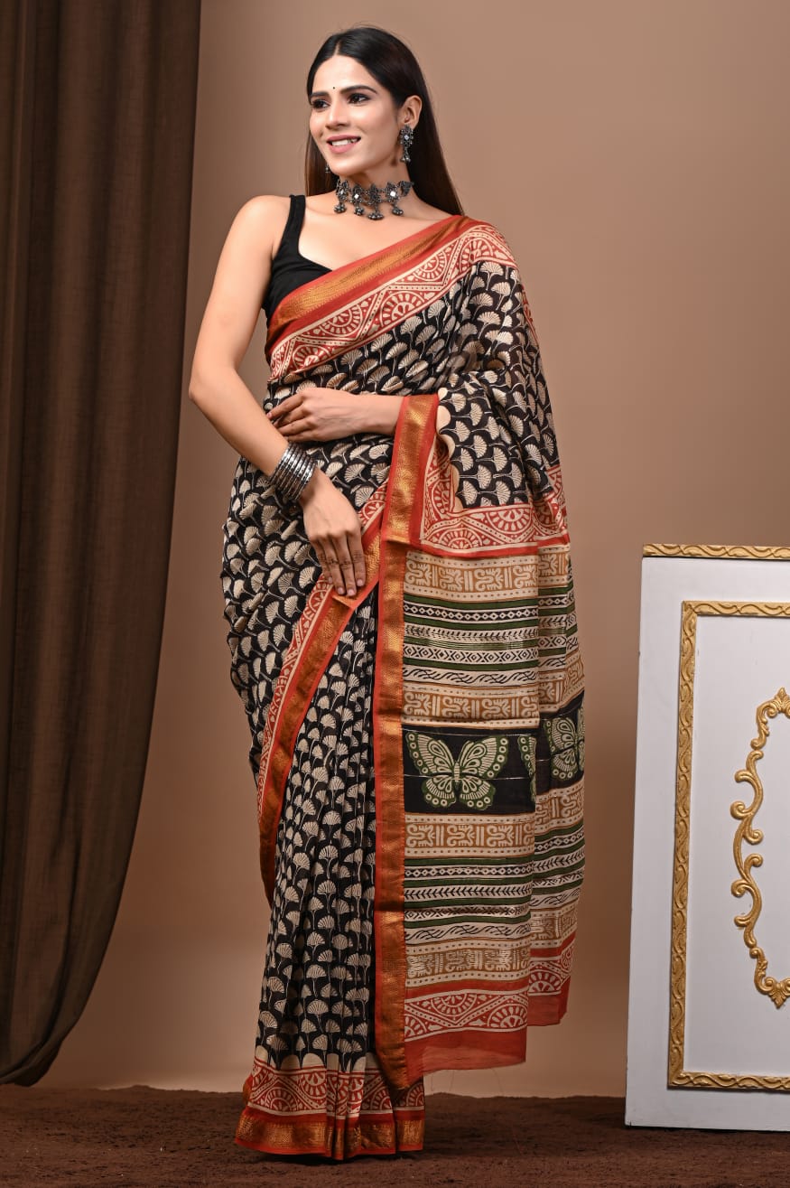 Hand Block Maheshwari Saree