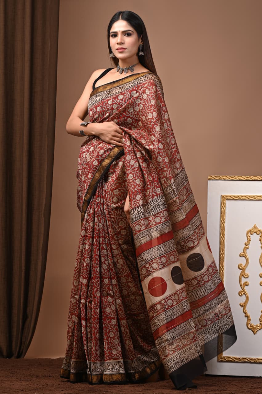 Hand Block Maheshwari Saree