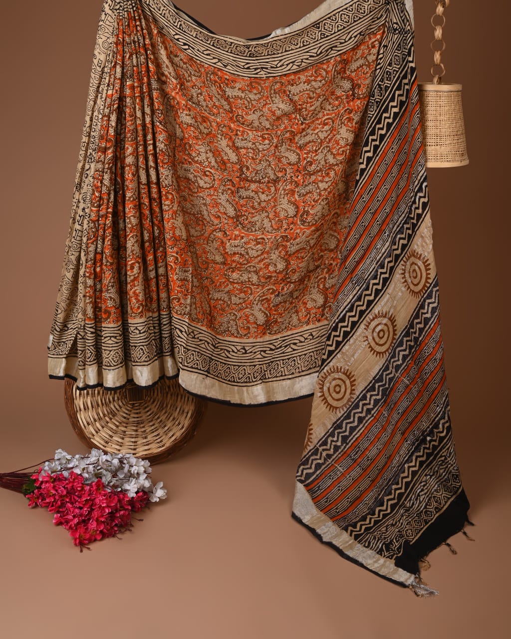 Linen Hand block Printed Saree