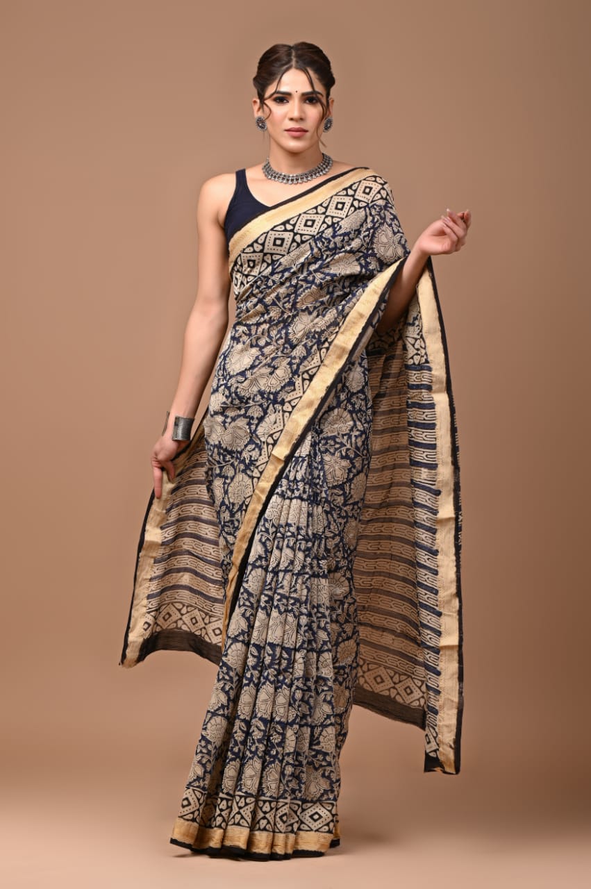 Hand block Maheshwari saree