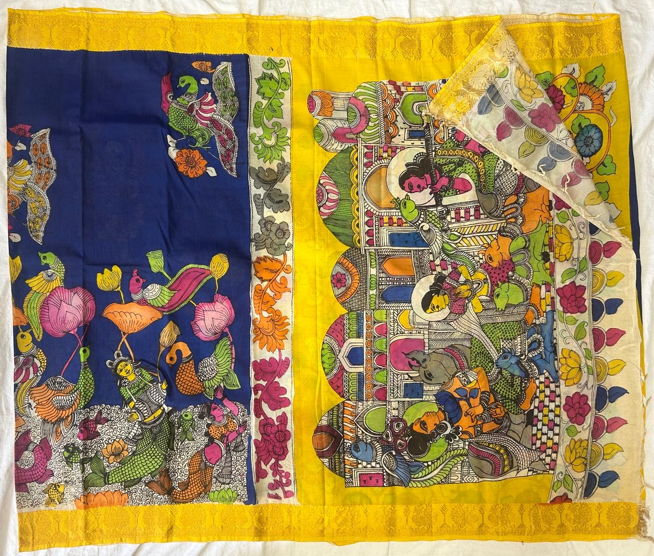 Pen Kalamkari chanduri silk saree