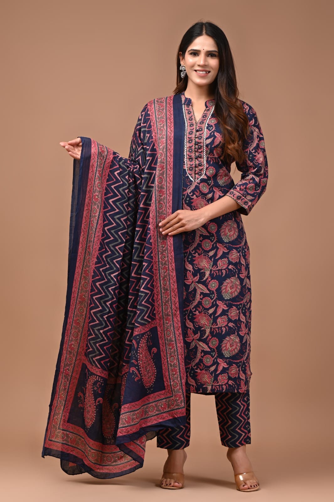 Hand block Printed Three-Piece cotton Suit