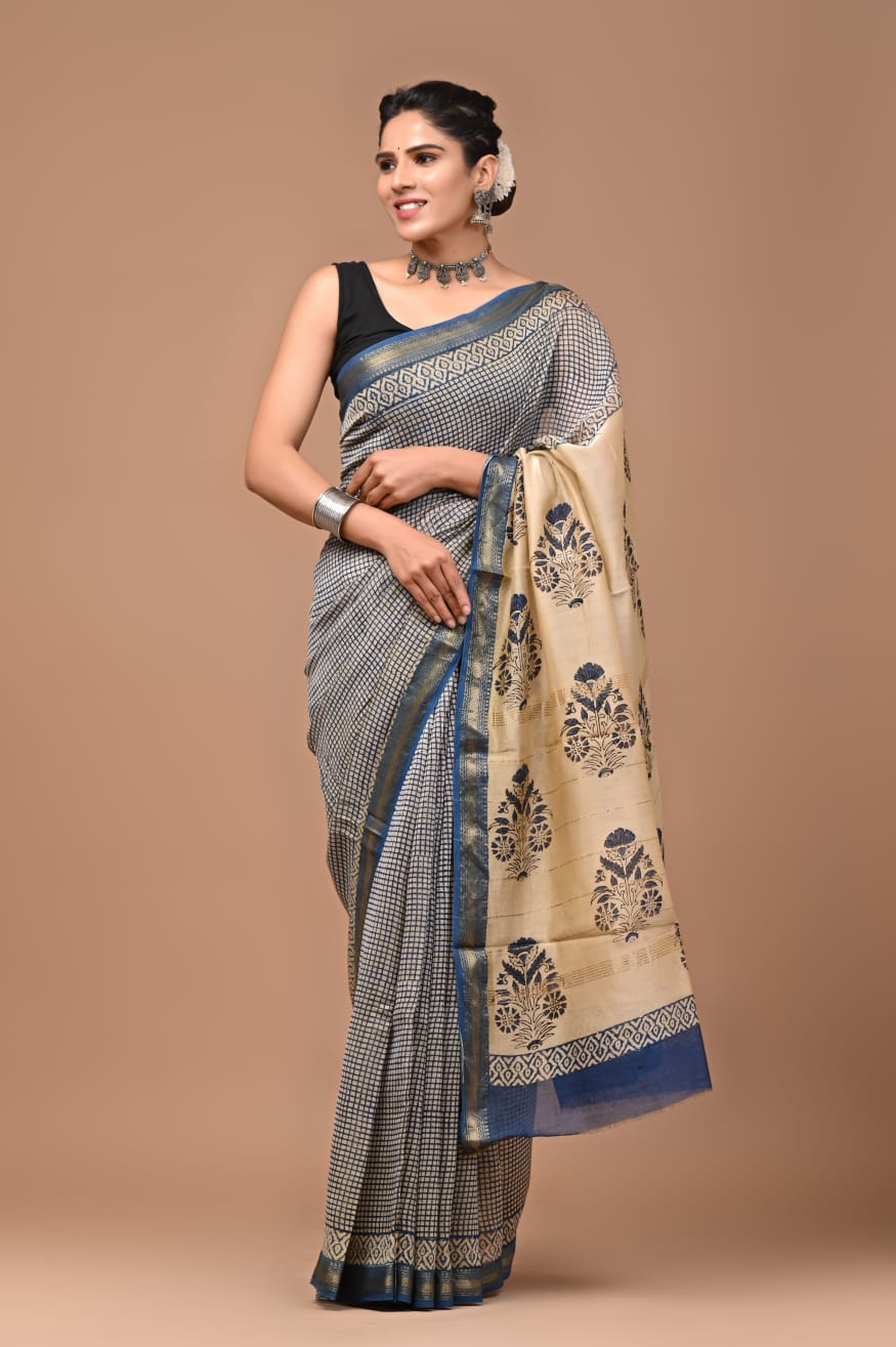 Hand block Maheshwari saree