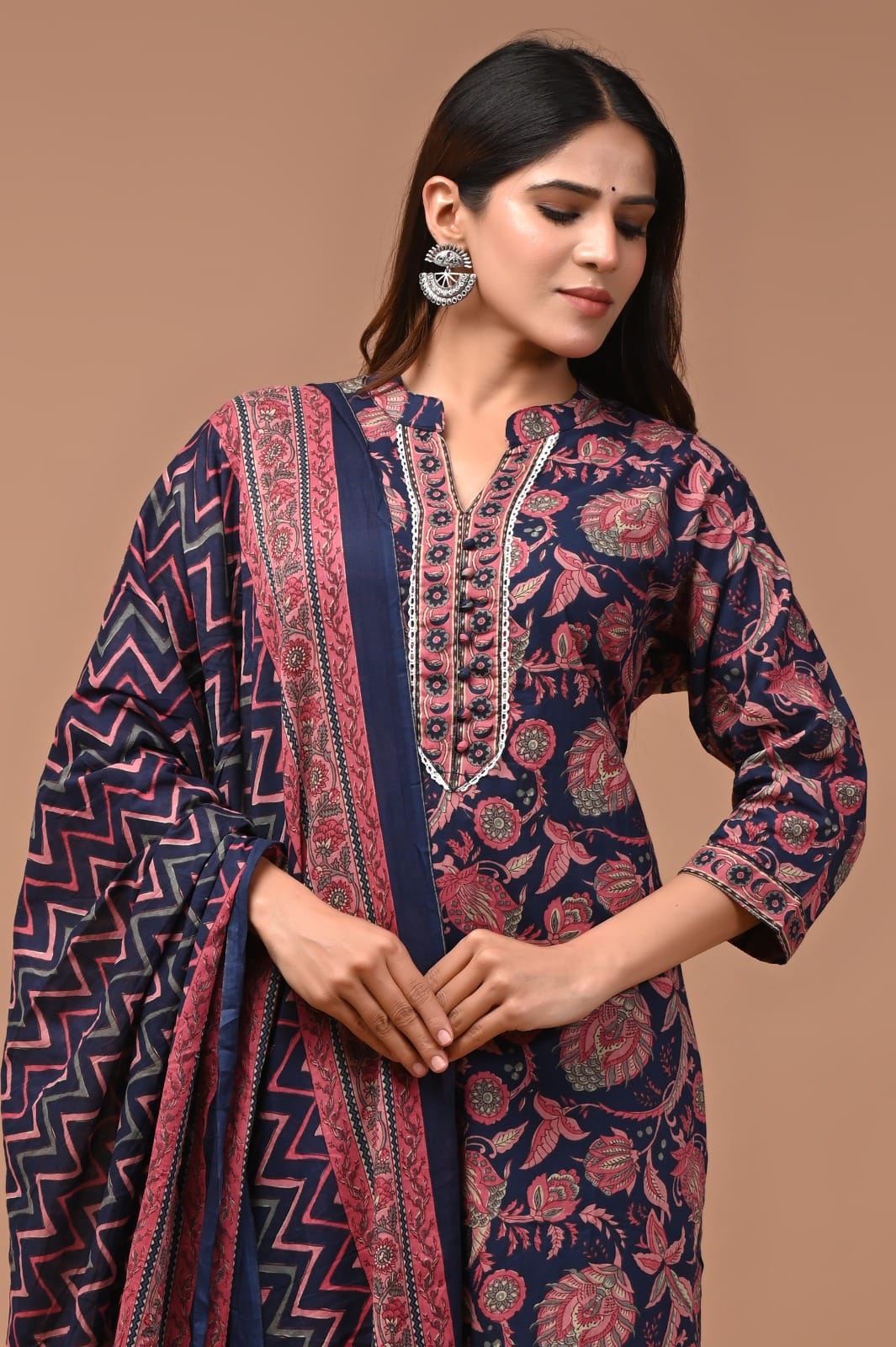 Hand block Printed Three-Piece cotton Suit