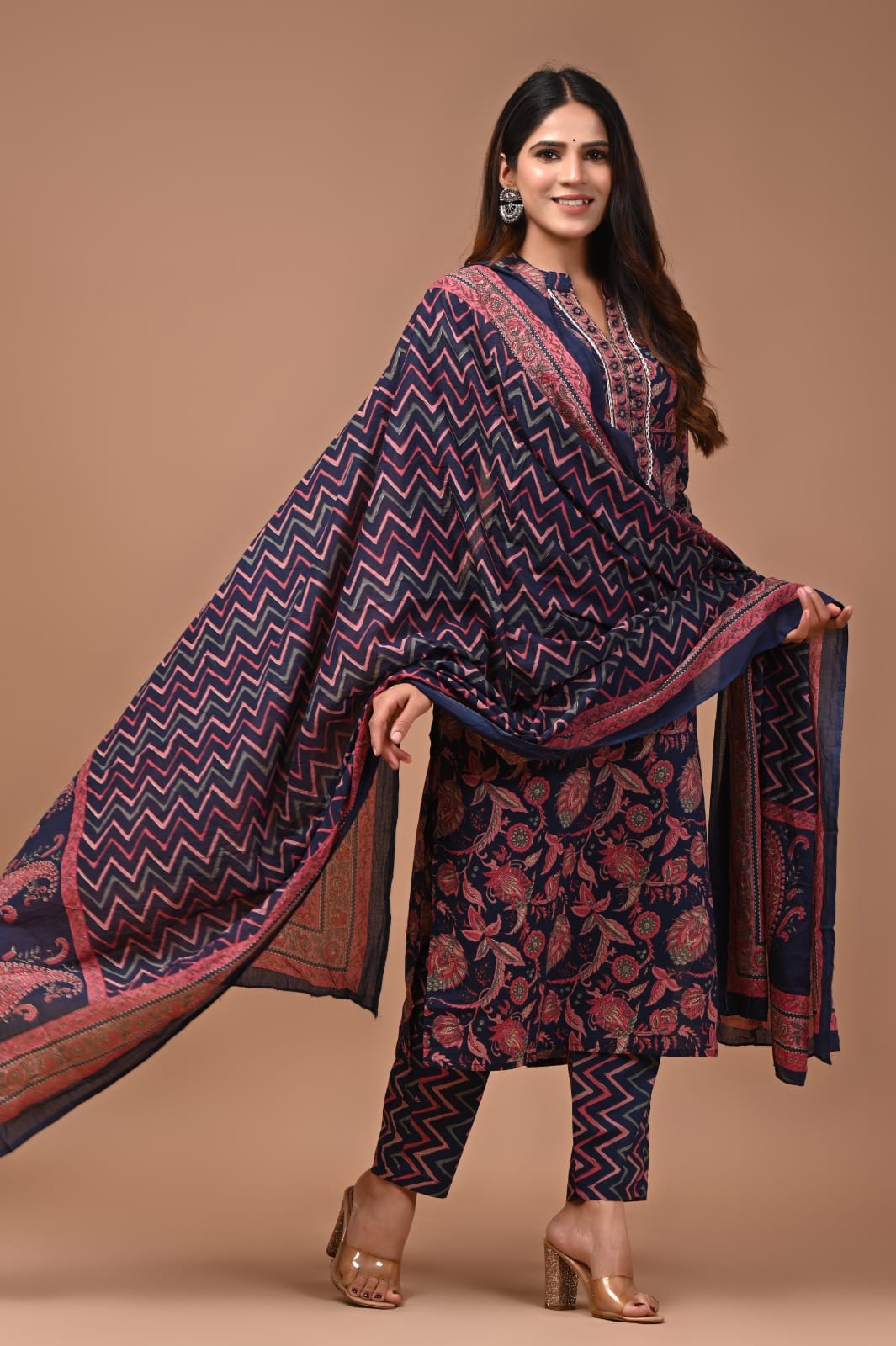 Hand block Printed Three-Piece cotton Suit