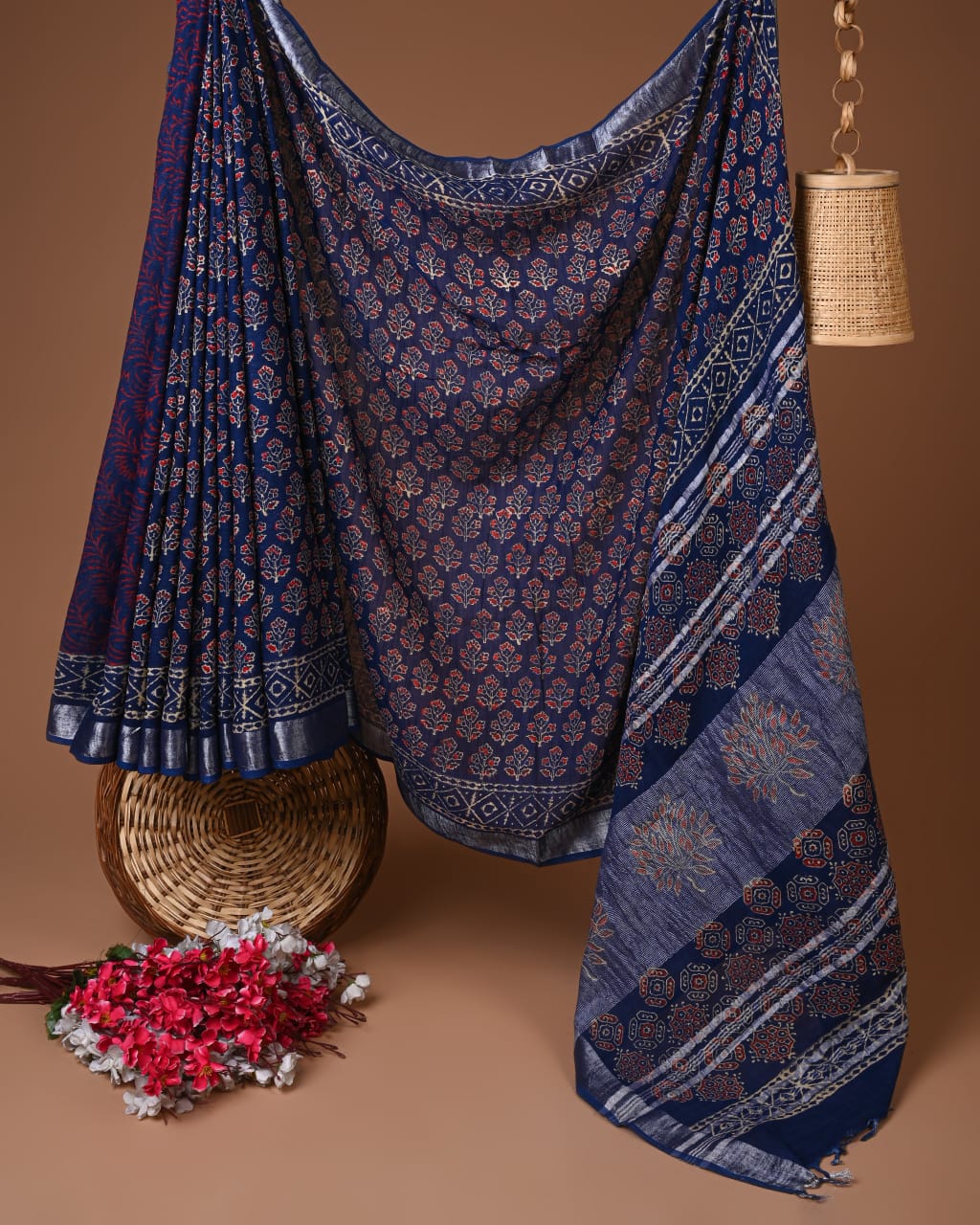 Linen Hand block Printed Saree