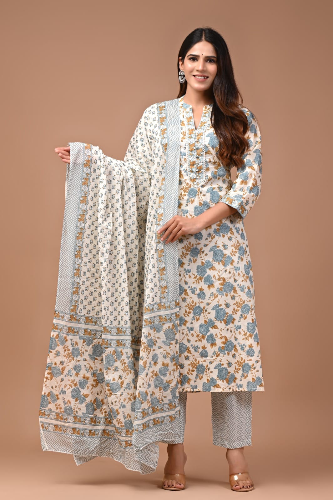Hand block printed cotton suit