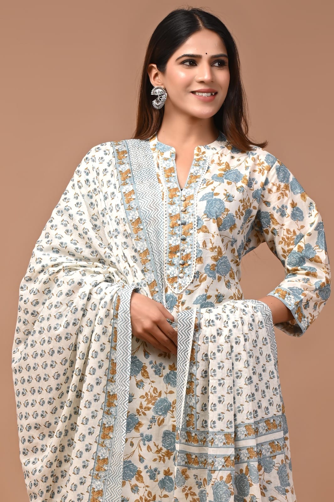 Hand block printed cotton suit 