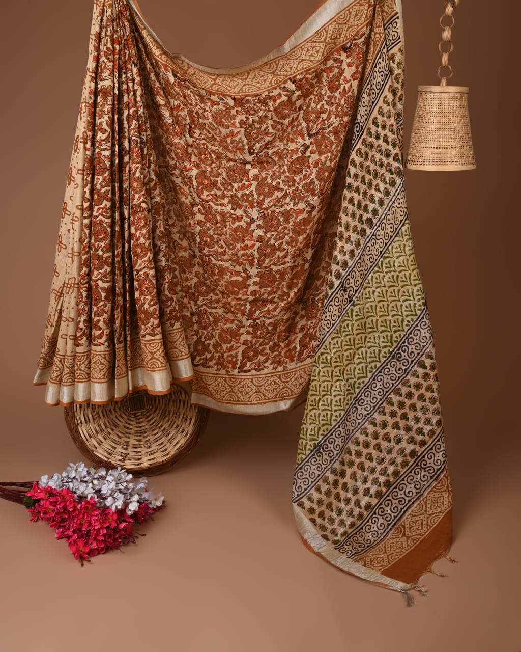 Linen Hand block Printed Saree