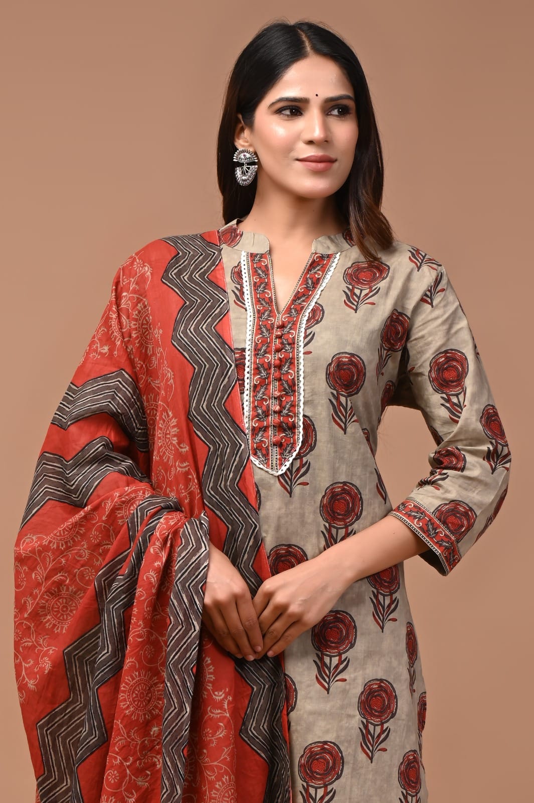 Hand block Printed Cotton  3-Piece Suit