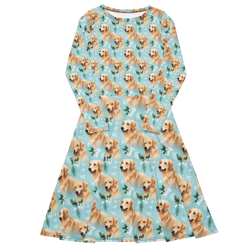 All-over print long sleeve midi dress