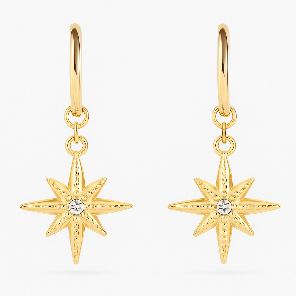 Pendientes de aro de estrella de acero inoxidable con baño en oro 18 k