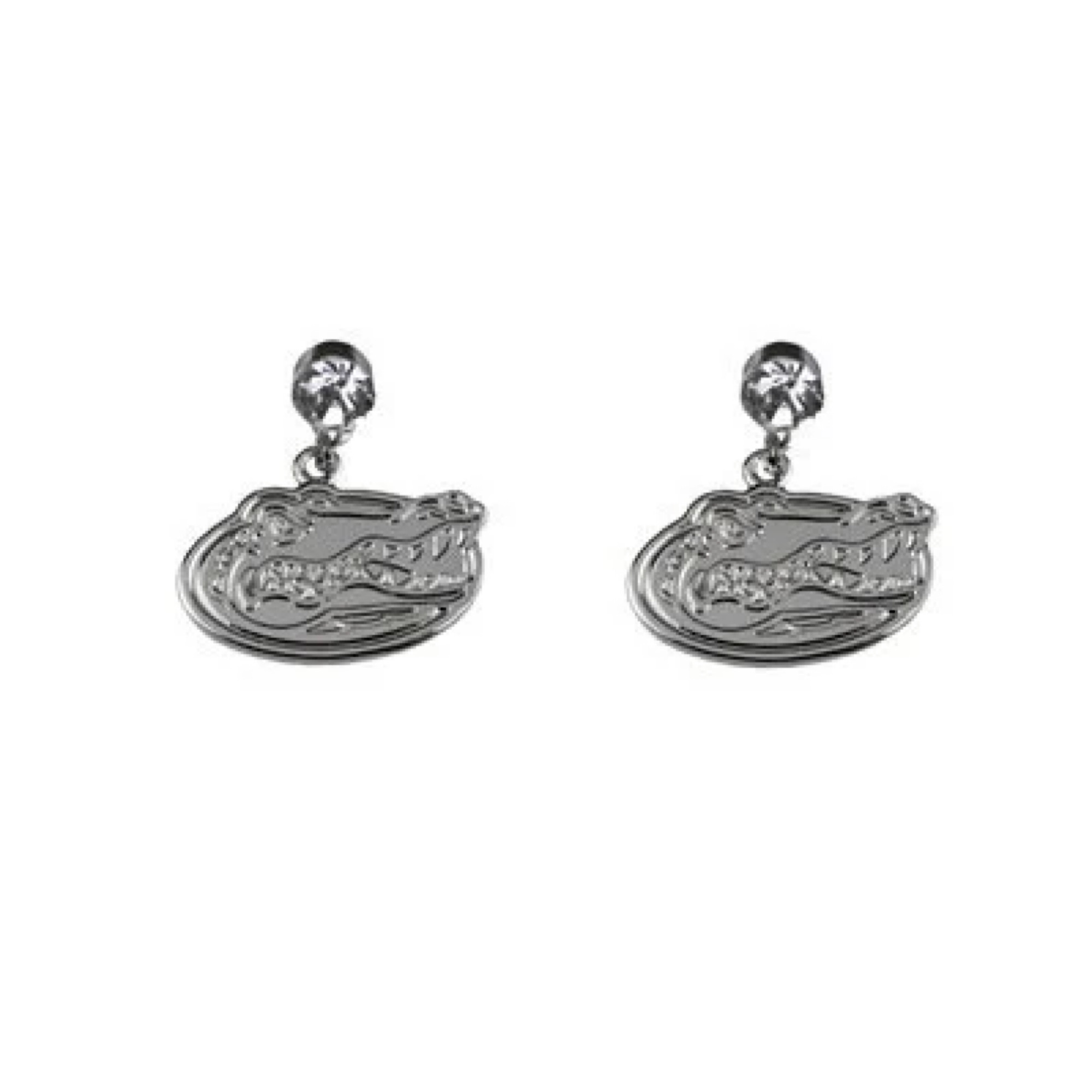 Silver Tone Gator Logo with a Rhinestone Post Earrings