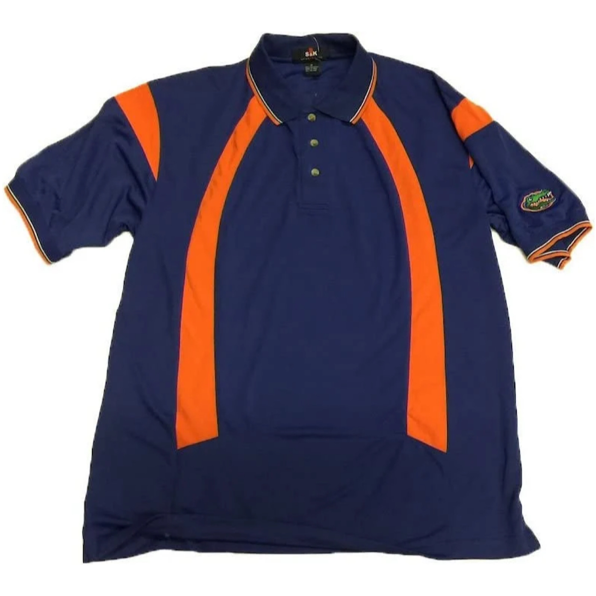 Moisture Wicking Blue Polo Shirt with Orange Stripes