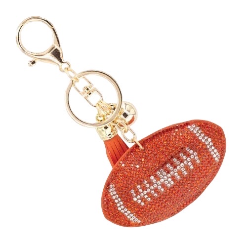 Sparkling Orange Rhinestone Football Keychain