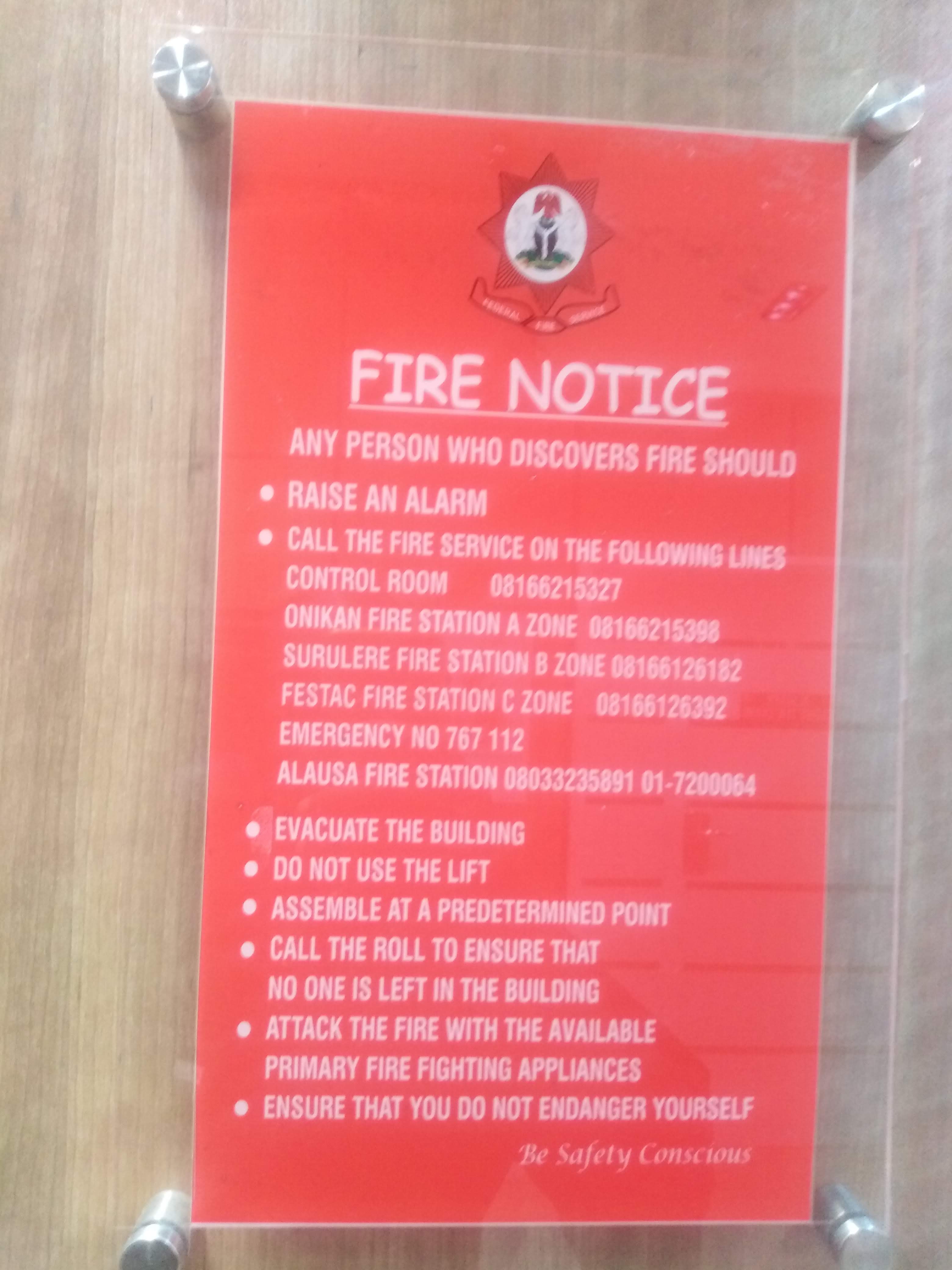 Fire Safety Notice Sign