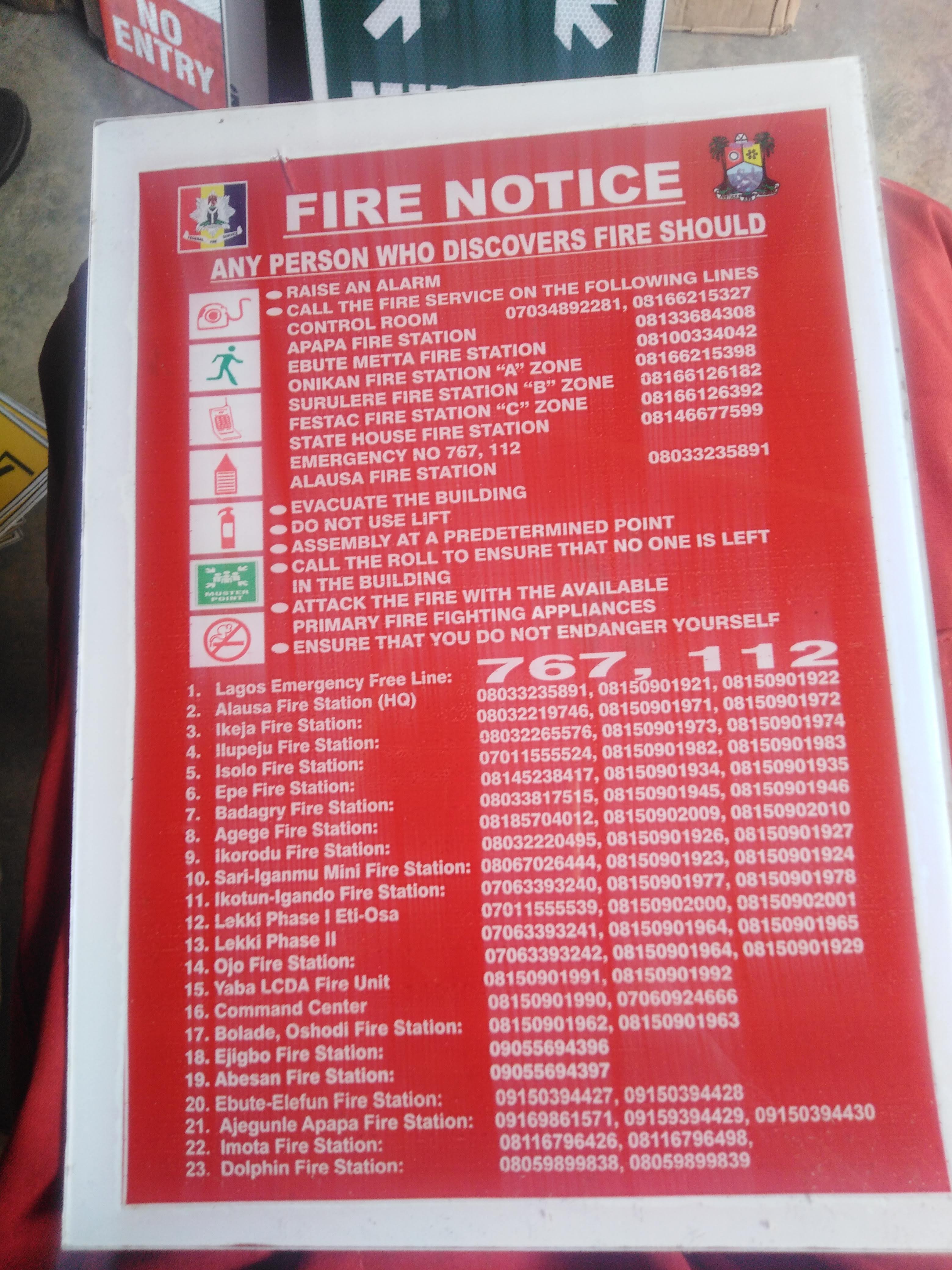 Fire safety notice board