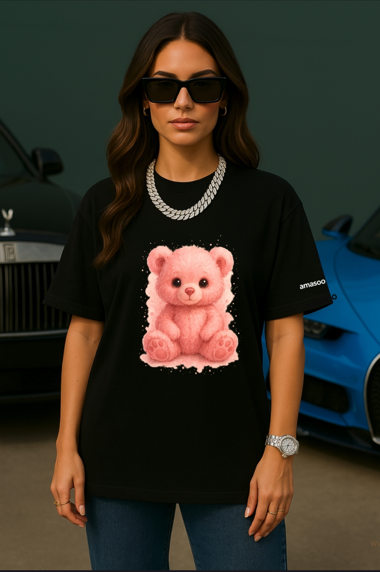 Pink Teddy Bear Graphic T-Shirt