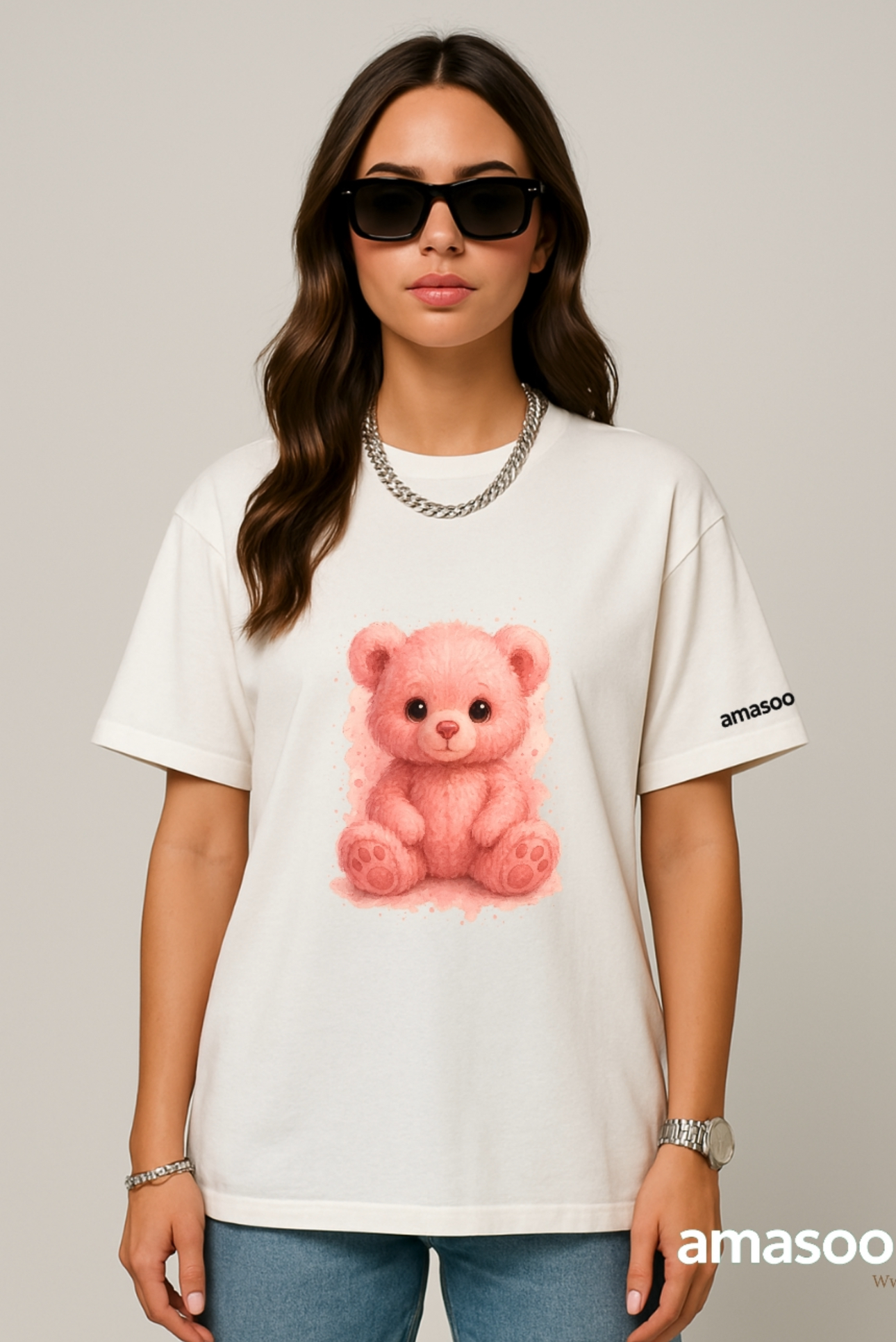 Pink Teddy Bear Printed T-shirt