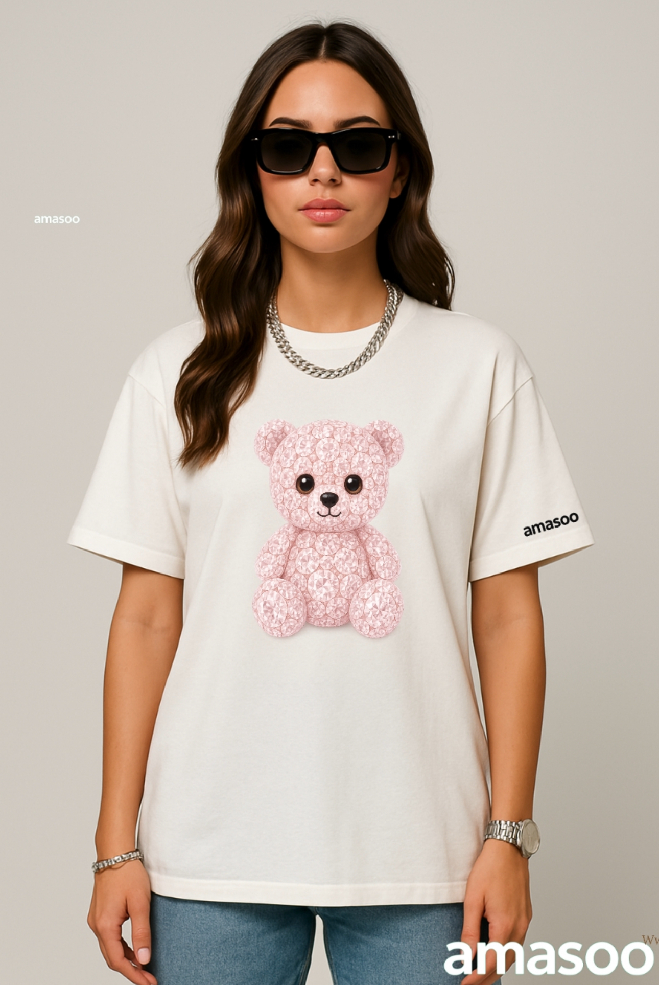 Pink Teddy Bear Graphic T-Shirt