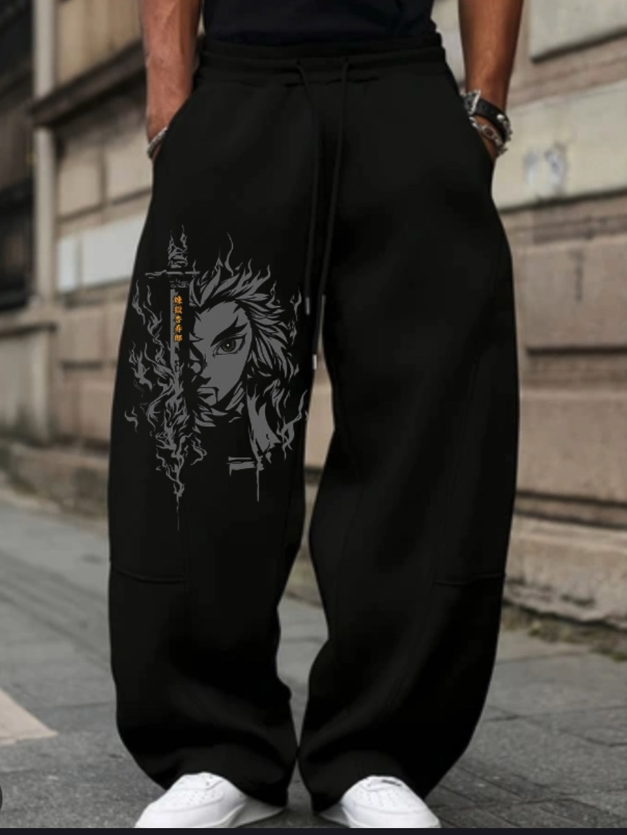 Anime Graphic Black Sweatpants