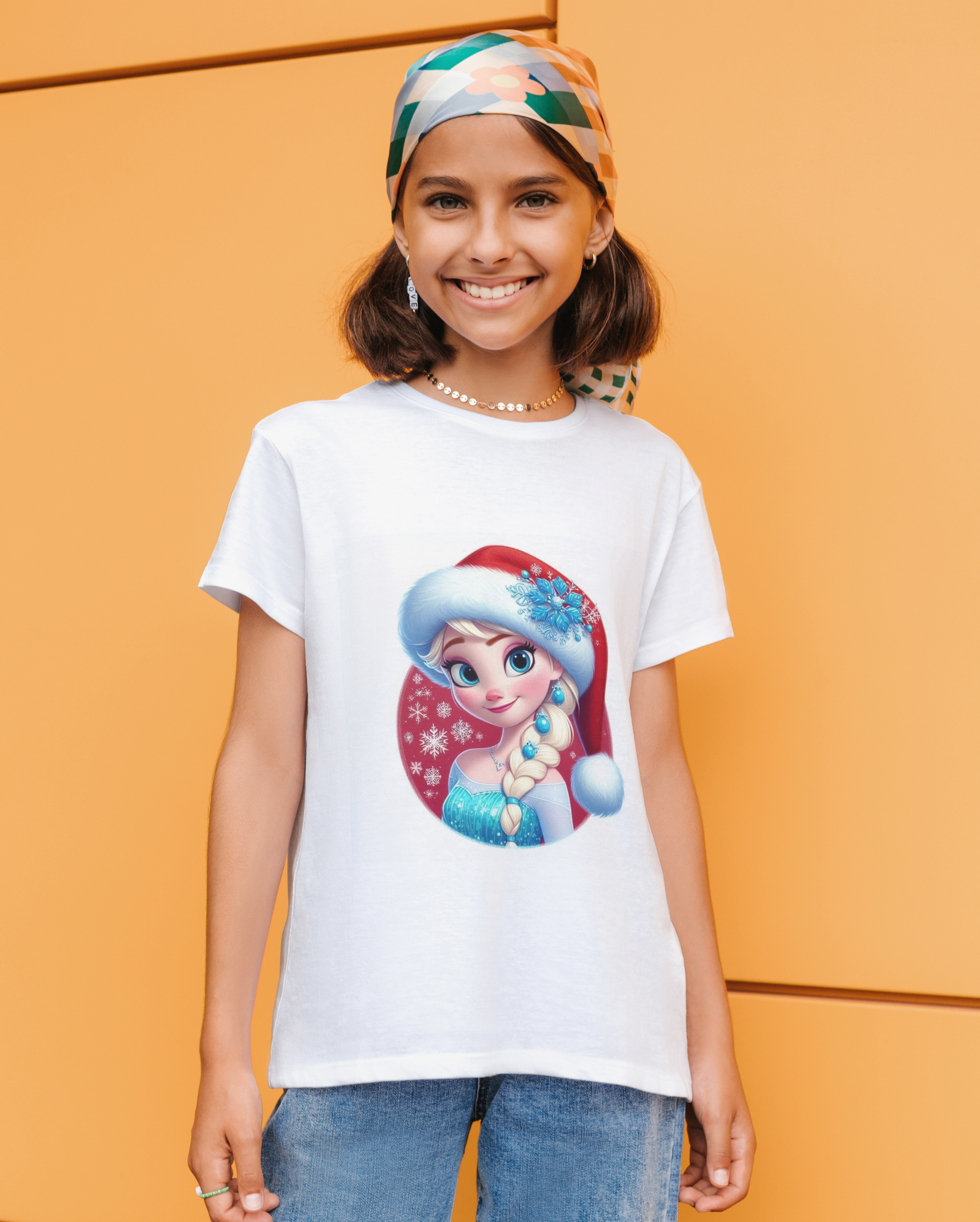 Camiseta blanca de algodón con estampado navideño