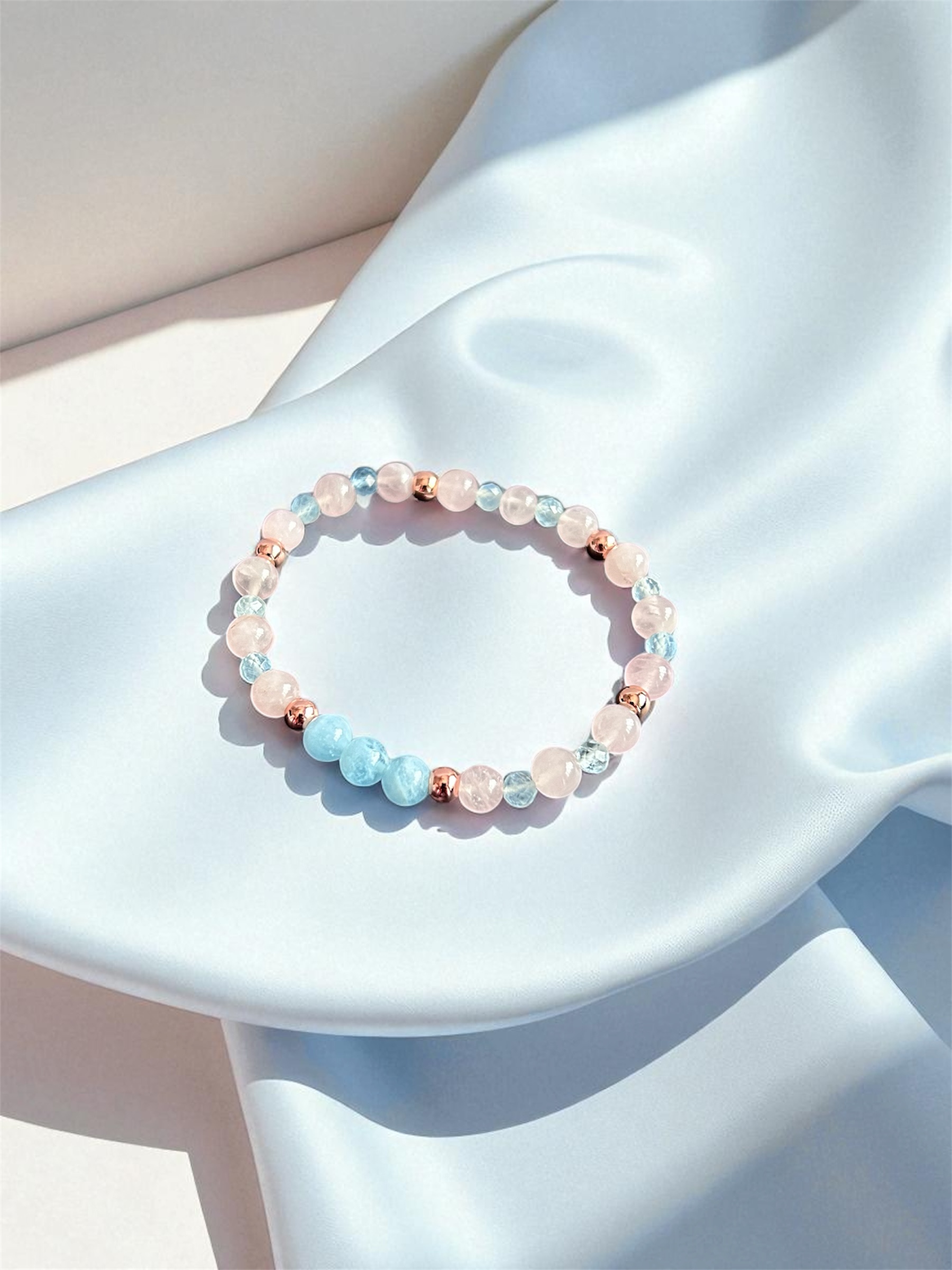 Aquamarine & Rose Quartz Crystal Healing Bracelet | Love - Communication - Emotional Harmony