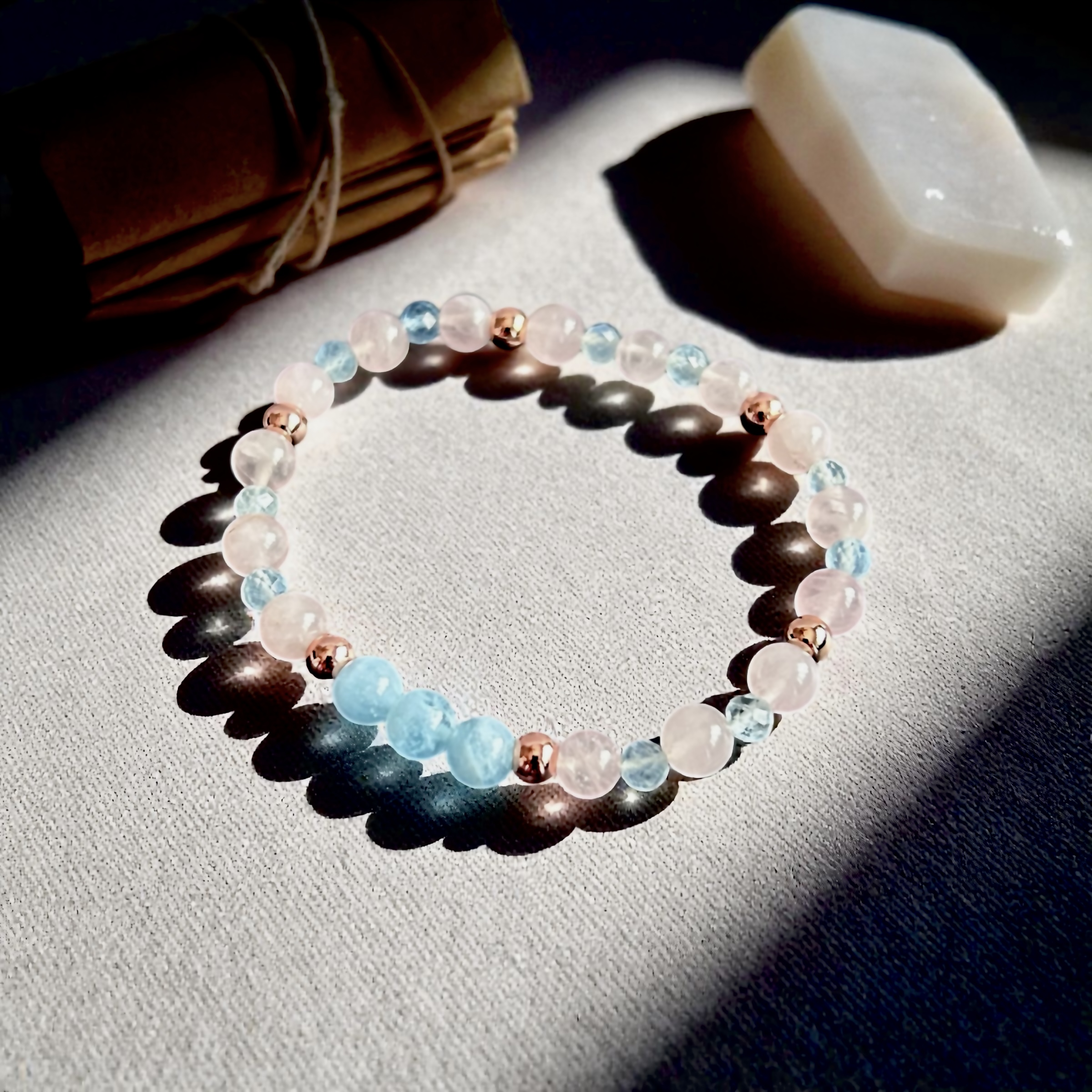 Aquamarine & Rose Quartz Crystal Healing Bracelet | Love - Communication - Emotional Harmony