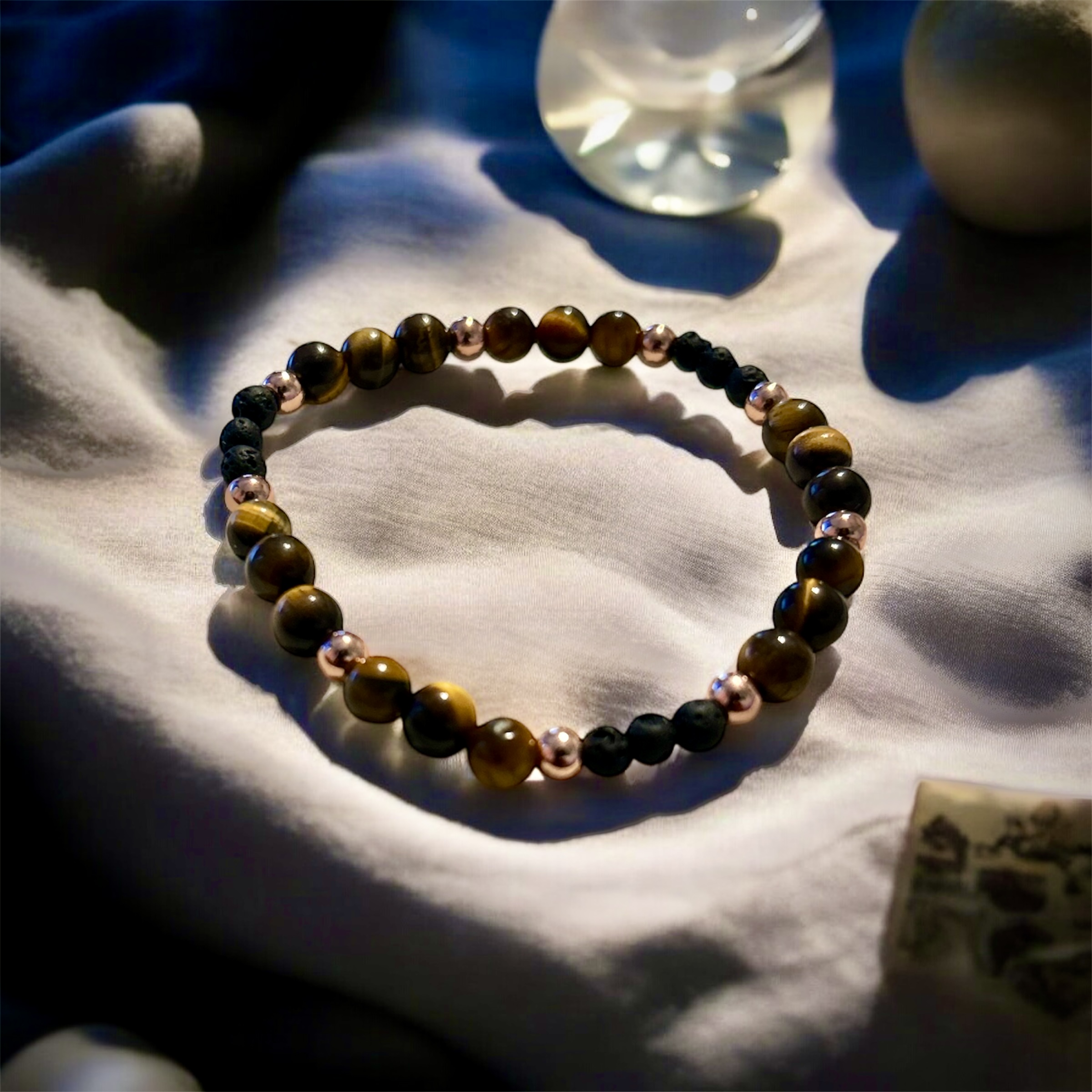 Tigers Eye Lava Stone Crystal Protection Bracelet | Confidence - Willpower - Motivation