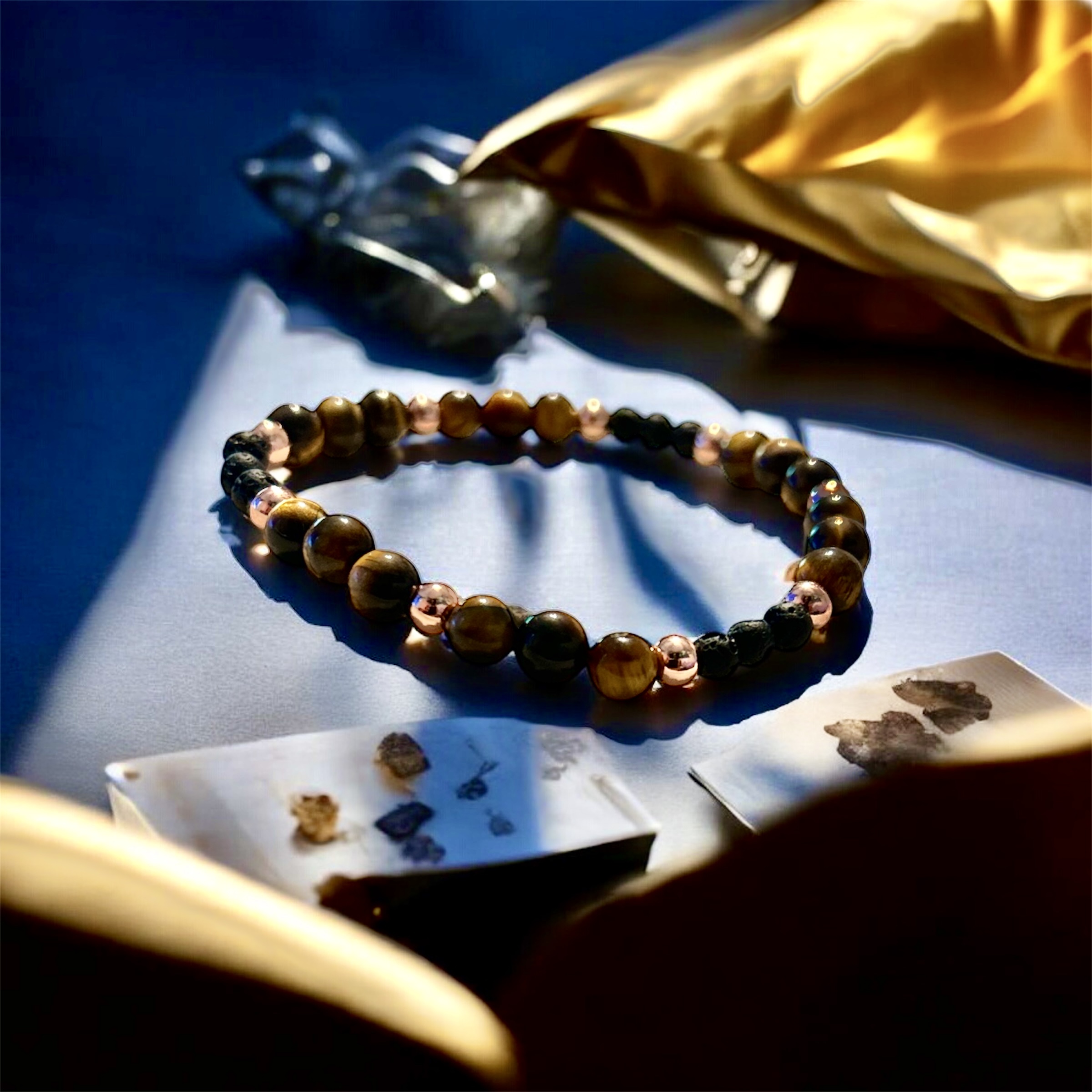 Tigers Eye Lava Stone Crystal Protection Bracelet | Confidence - Willpower - Motivation