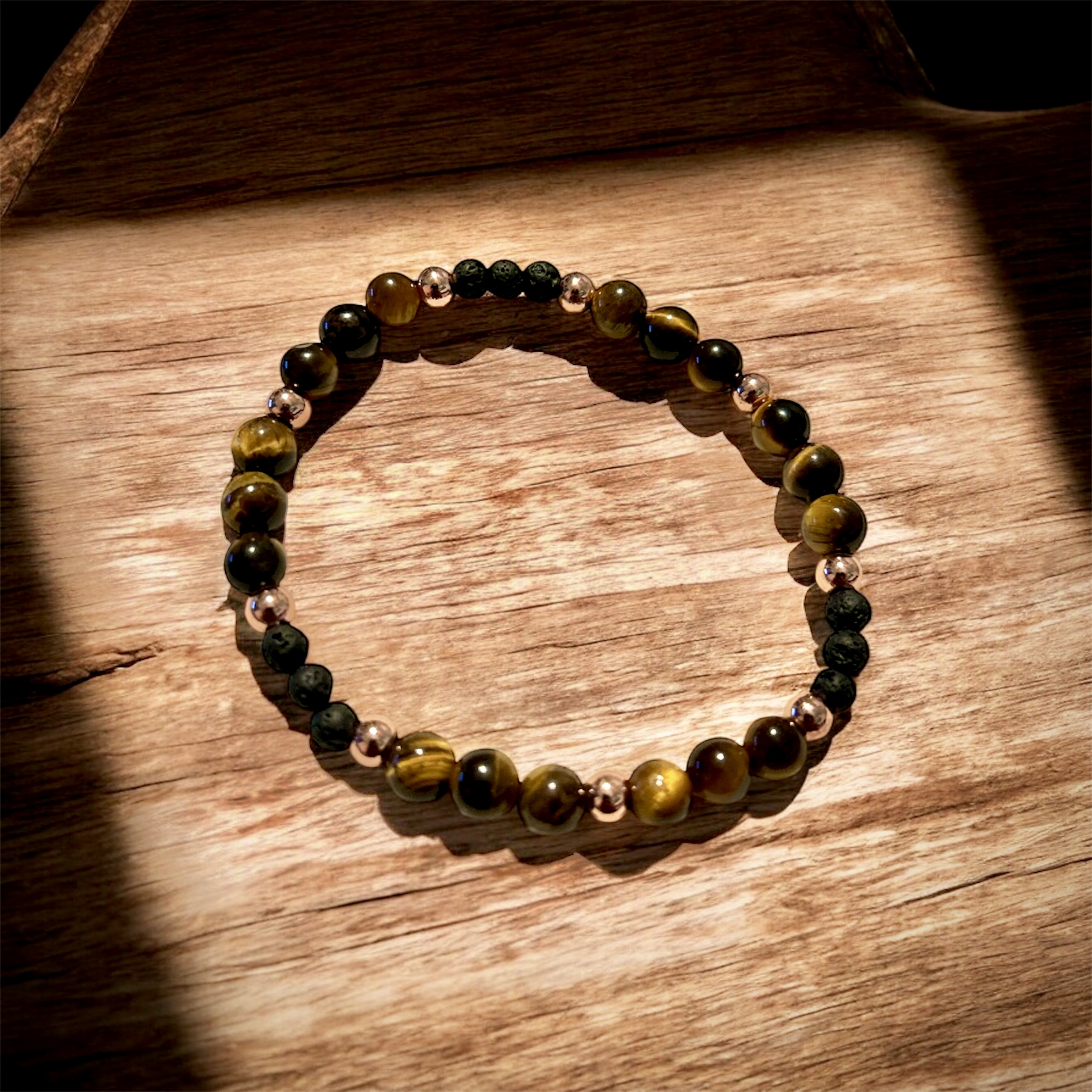 Tigers Eye Lava Stone Crystal Protection Bracelet | Confidence - Willpower - Motivation