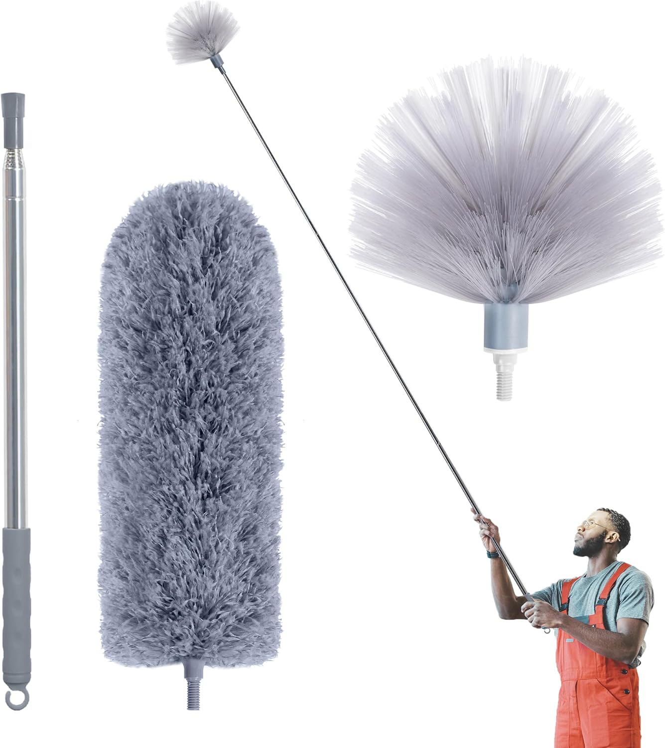 Cobweb Duster with Extension Pole, Spider Web Brush & Ceiling Cleaning Kit