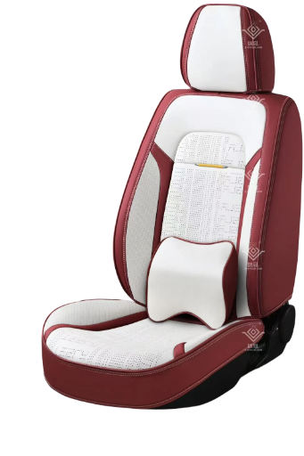 كفر مقعد سيارة جلد أحمر وأبيض